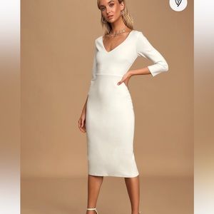 Lulus: Dream of Forever White 3/4 Sleeve Bodycon Midi Dress